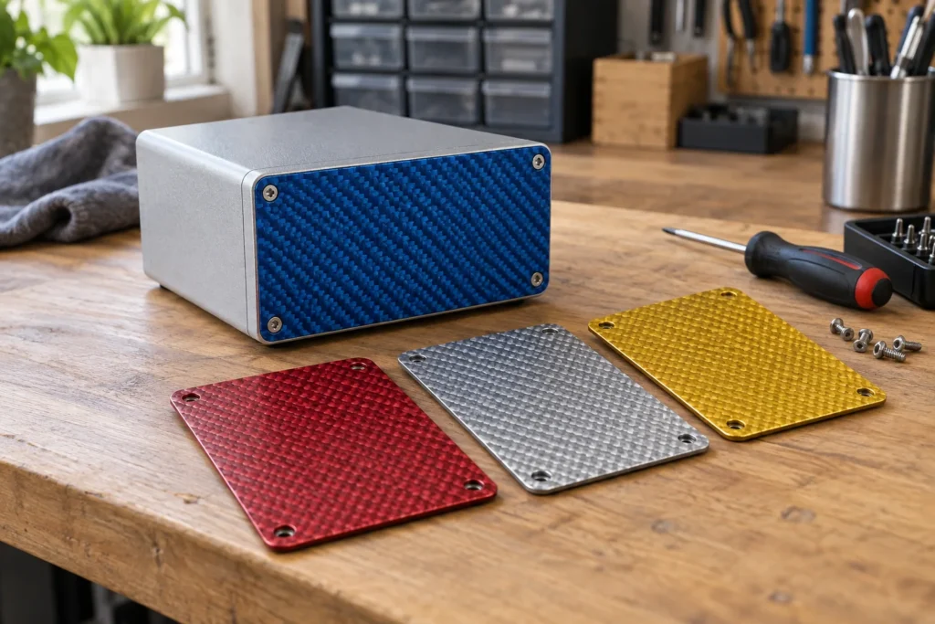 Colored decorative composite panels for a display enclosure β application concept