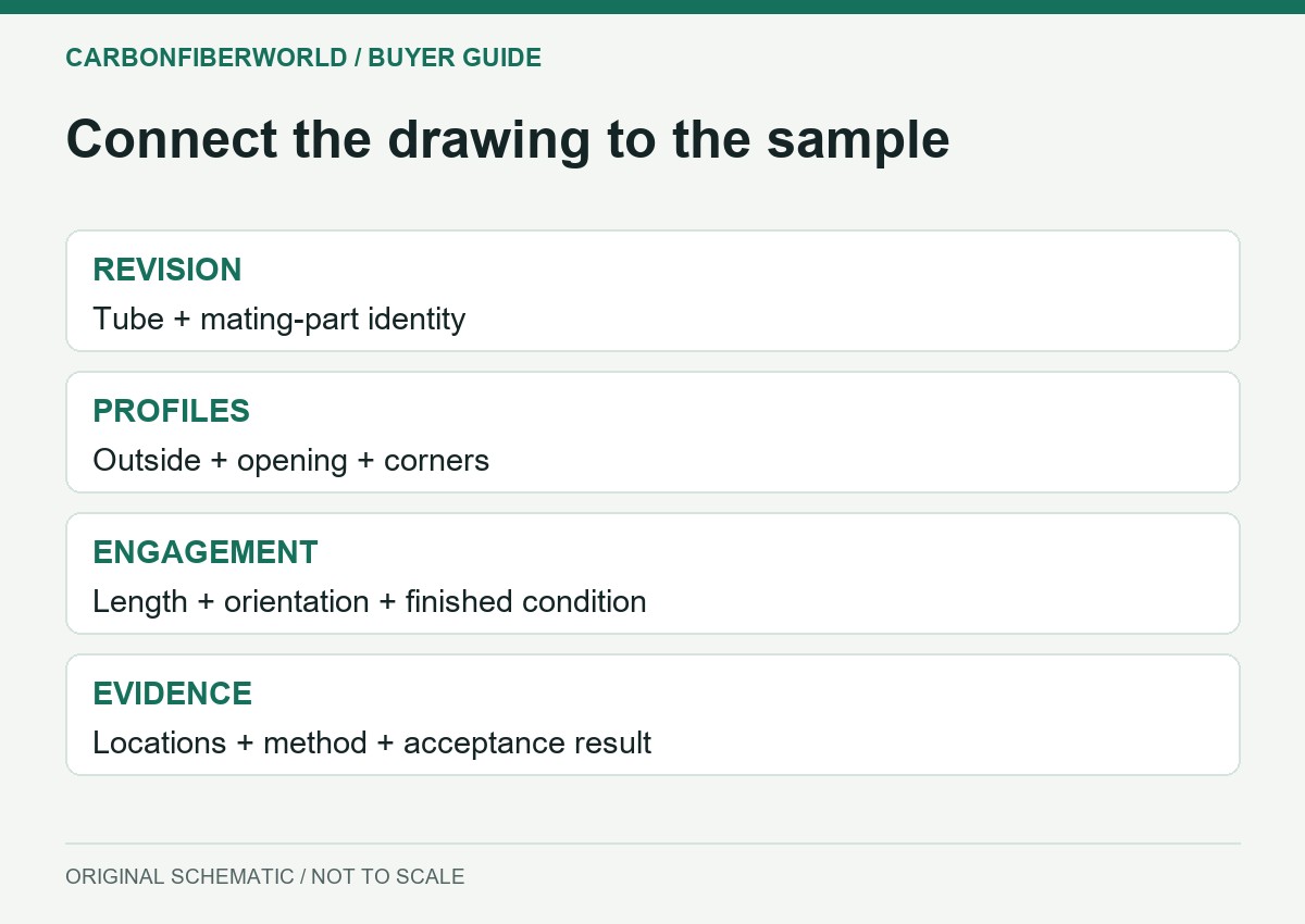 Sample fit-check record linking revision, profiles, engagement and acceptance evidence